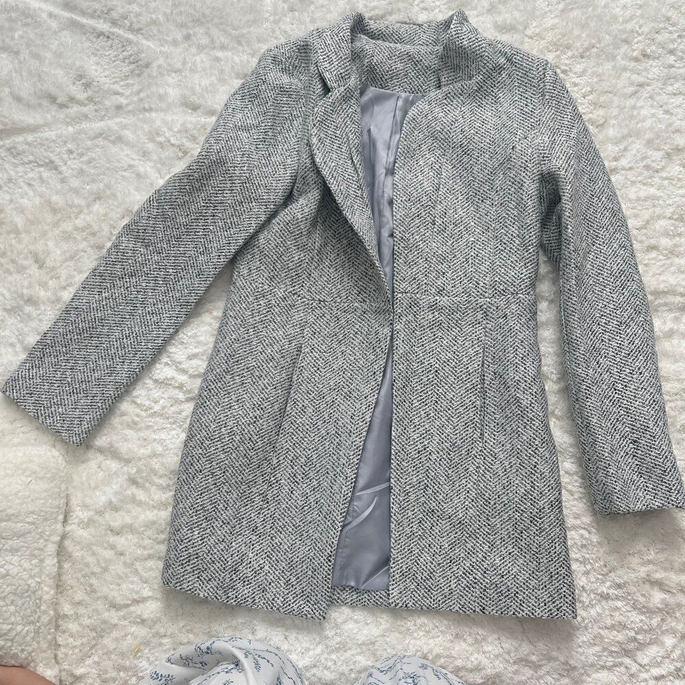 Luxe Overcoat jacket knit tweed style grey size S
